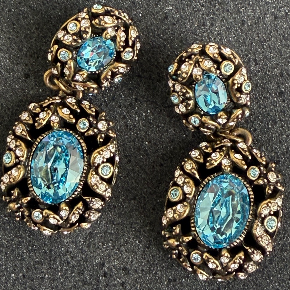 Elegant Heidi Daus Vintage Blue and Gold Earrings